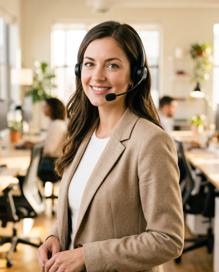 Lisa, telefoniste met headset